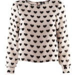 H & M Black and White Heart Blouse Shirt