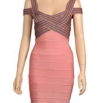 Herve Leger Pink Striped Off The Shoulder Bandage Dress