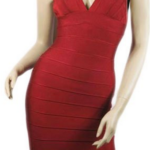 Red Herve Leger Deep V Bandage Dress