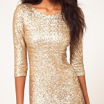 TFNC Gold Sequin Dress with Long Sleeves