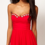 ASOS STrapless Embellished Skater Dress in Pink