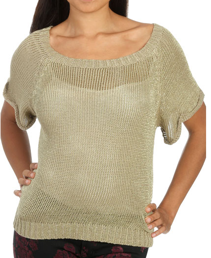 Arden B Metal Yarn Scoop Sweater Lisa Hochsteins Silver Short Sleeve Sweater