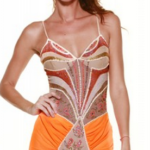 Holt Ruched Hand Painted Dress in Orange Joanna Krupa