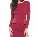 Long Sleeve Studded Red Peplum Dress AX Paris