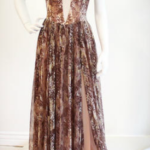 Thai Nguyen Brown Deep V Snake Print Gown Seen on Joanna Krupa