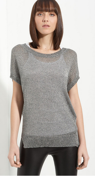 Vince Metallic Sweater in Silver Lisa Hochsteins Silver Short Sleeve Sweater