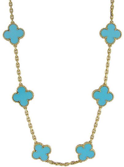 Van Cleef Arpels Clover Necklace Turquoise Camille Grammers Leopard Blouse