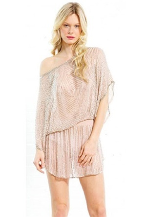 Parker Batwing Beaded Tunic in Pale Pink
