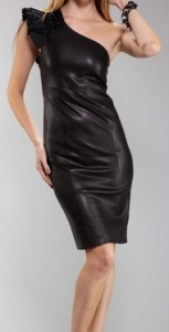 Thomas Wylde Leather One Sleeve Ruffle Dress