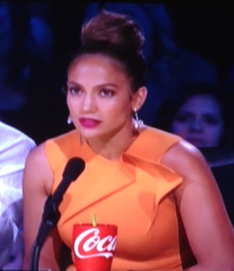 J Lo Orange Asymmetric Collar American Idol Dress