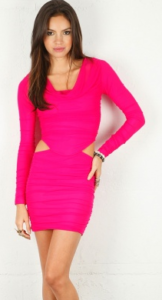 Long Sleeve Hot Pink Cut Out Dress