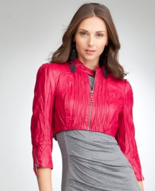 Bebe Pintuck Cropped Moto Jacket Red