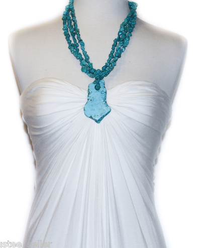 Sky Beaded Turquoise Necklace Maxi Dress White Long Dress
