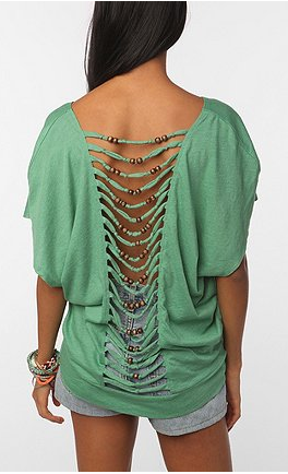 Threads 4 thought green fringe back tee