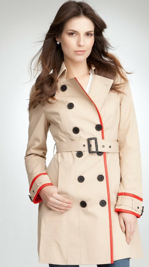 Bebe Color Orange Red Trim Trench Coat 