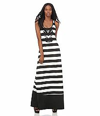 Kardashian Kollection Black and White Striped Maxi Dress