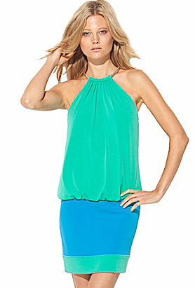 Laundry by Shelli Segal Colorblock Ring Dress Blue Green