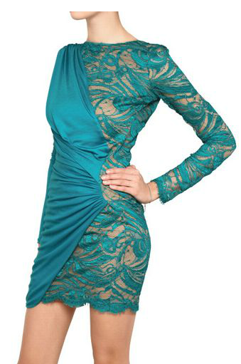 Emilio Pucci Turquoise Lace Inset Dress Long Sleeve