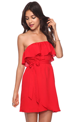 Forever 21 Flounce Strapless Dress Red Ruffle