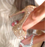 Gretchen Rossi Real Housewives of Orange County Reunion Season 7 Gold Glitter Studded Crystal Platforms Christian Louboutin