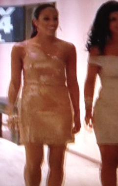 Melissa Gorgas Nude Sequin One Shoulder Dress on The Last Night at Dinner in California Alice & Olivia Regan Dress
