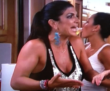 Teresa Giudice Black and Silver Embellished Sequin Tank Top in the RV in California Young Fabulous & Broke