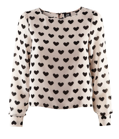 H & M Black and White Heart Blouse Shirt
