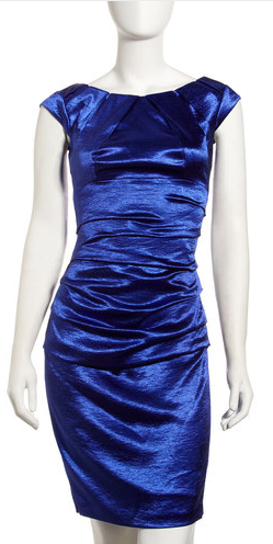 JAX Cap Sleeve Ruched Satin Dress Cobalt Blue