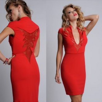 Kimikal Lace Inset Cutout Sheath Dress Red