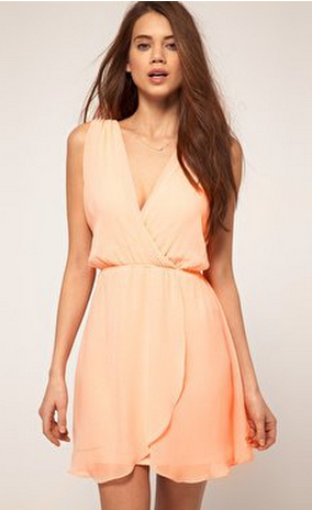 TFNC Chiffon Wrap Dress Peach