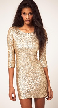TFNC Gold Sequin Dress with Long Sleeves