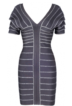 Alice Grey Bandage Dress with Silver Piping CelebBoutique