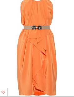 BCBG Coral Orange Belted Silk Charmeuse Dress