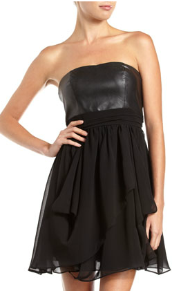 Faux Leather and Chiffon Bustier Dress