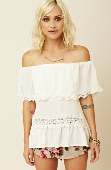 Stone Cold Fox Off The Shoulder White Lace Blouse
