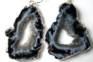 Black Geode Slice Earrings