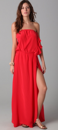 Karina Grimaldi Red Strapless Chiffon Bessie Maxi Dress