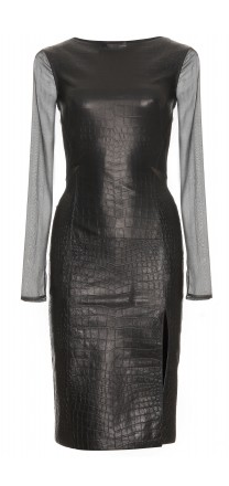 Pucci Stretch Leather Dress with Cutout Detail Sheer Sleeve