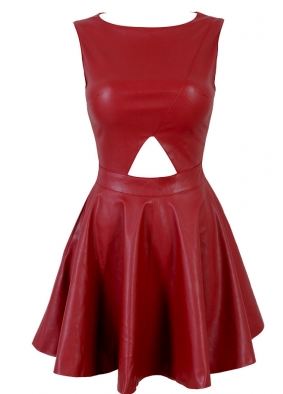 Holly Burgundy Faux Leather Dress CelebBoutique