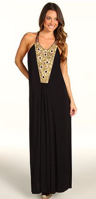 T Bags Embellished Maxi Dress Black and Gold Beaded