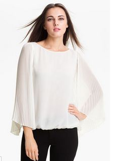 Vince Camuto Pleated Sleeve Blouse in White