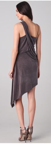 Helmut Lang Draped Asymmetric Jersey Dress Grey Brown