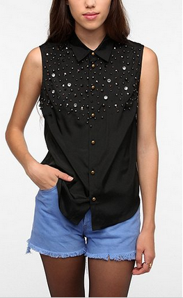 Pins and Needles Black Crystal Embellished Blouse