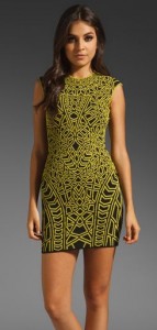 Geo Jacquard Textured Mini Dress in Apple Green/Black