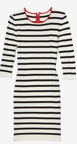 Longsleeve striped dress with red trim