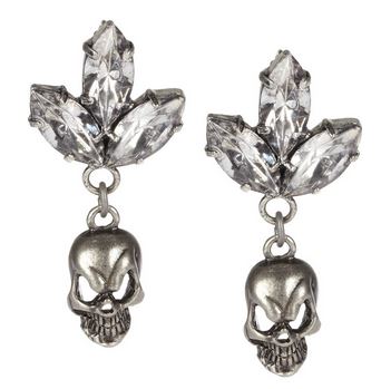 Mawi Silver Plated Crystal Skull Earrings