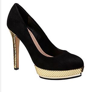 Black Suede Pumps with Gold Soles