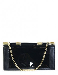 Black Patent Leather Purse with Gold Chain