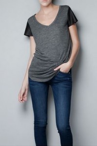 Grey Leather Sleeve Top