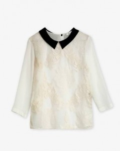 Sandro Lace Blouse with Black Collar